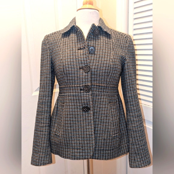 Banana Republic Blue/Brown Houndstooth Blazer - Size 2 - Picture 4 of 9